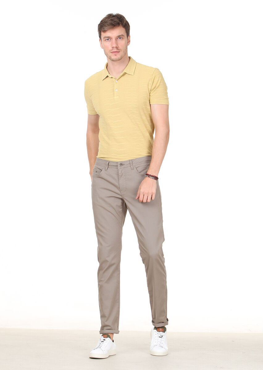 Light Green Weaving Slim Fit Casual Cotton Blended Trousers - 2