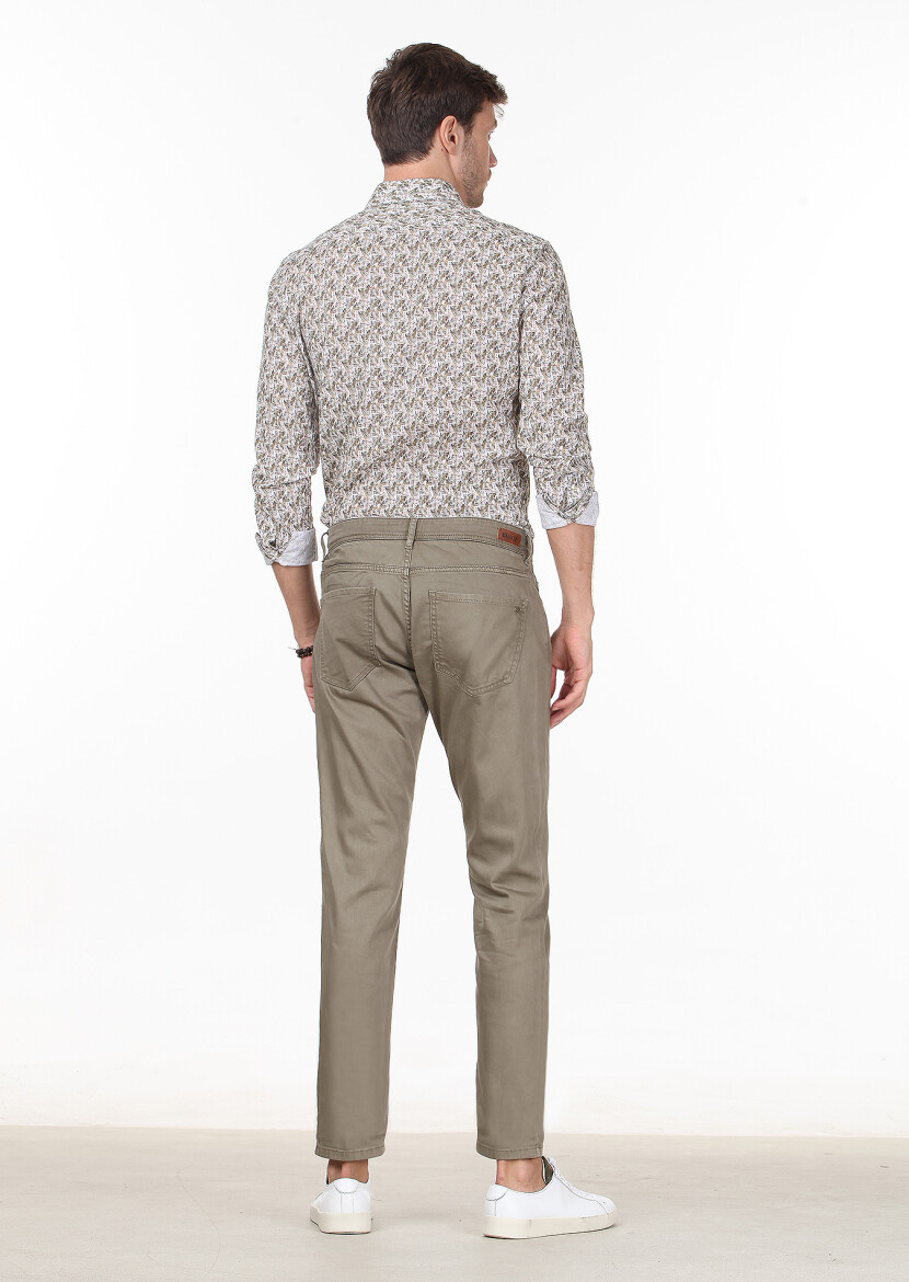 Light Green Weaving Slim Fit Casual Cotton Blended Trousers - 4
