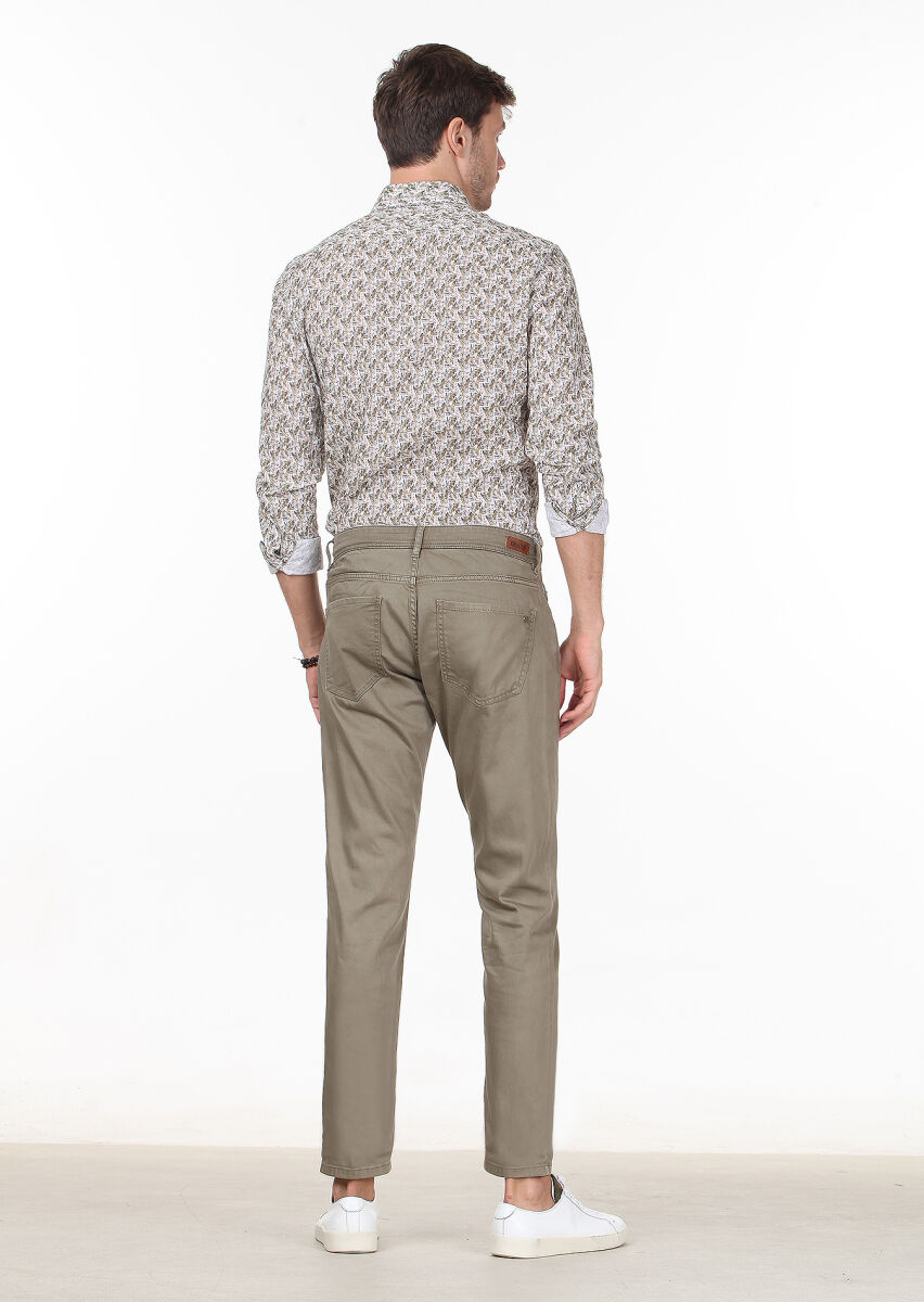 Light Green Weaving Slim Fit Casual Cotton Blended Trousers - 4