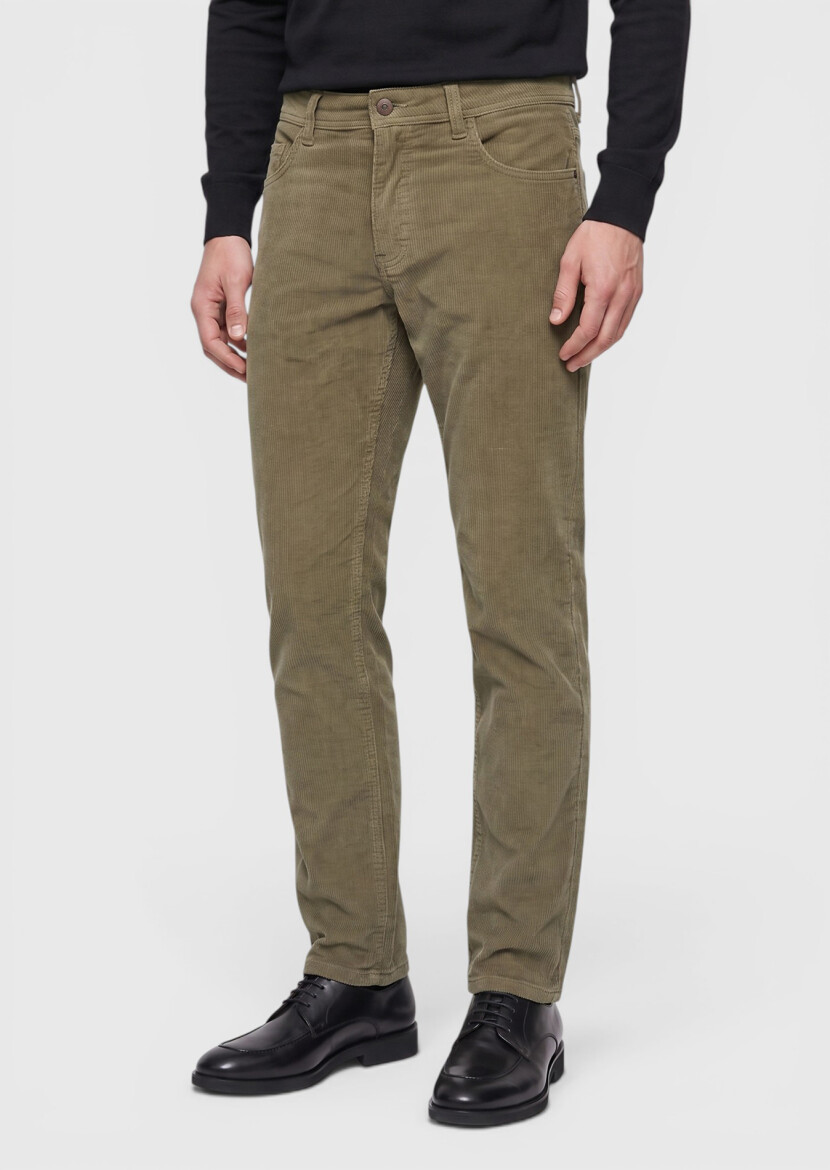 Light Green Weaving Slim Fit Casual Cotton Blended Trousers - RAMSEY