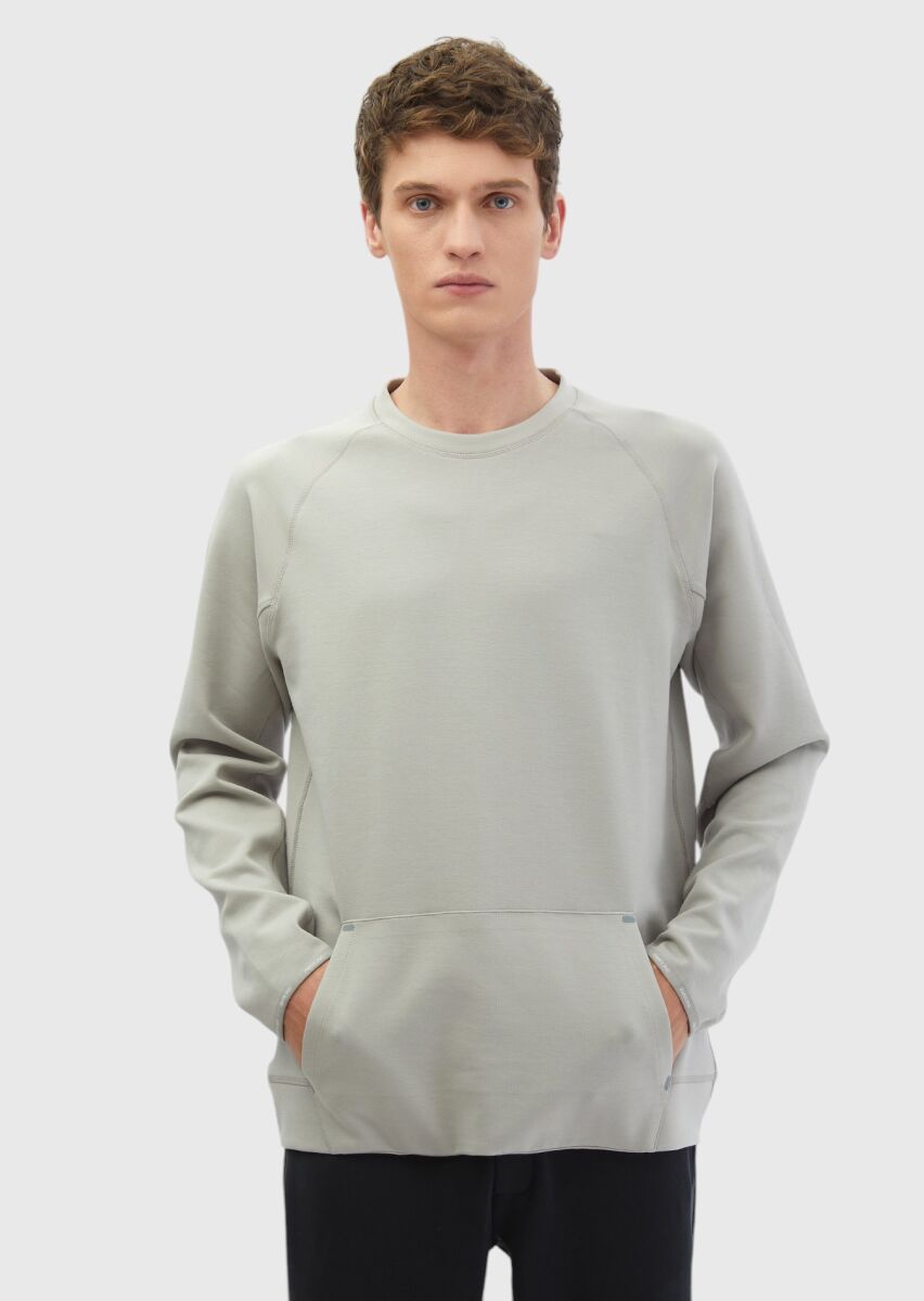 Light Grey Crew Neck Plain Sweatshirt - 1