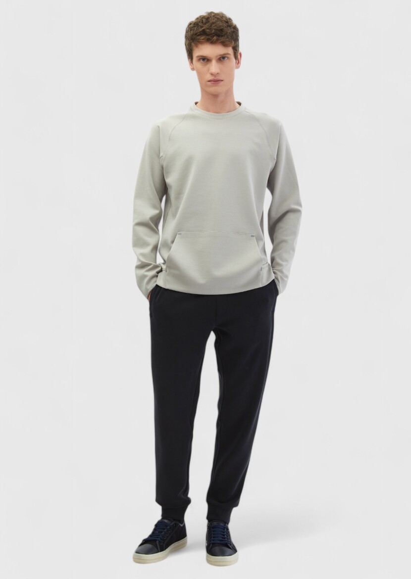 Light Grey Crew Neck Plain Sweatshirt - 2