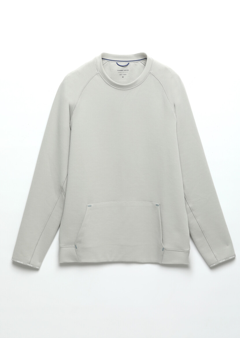 Light Grey Crew Neck Plain Sweatshirt - 5