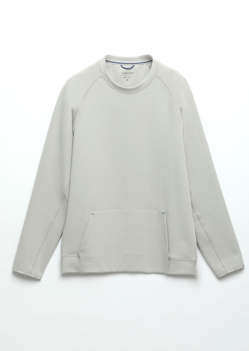 Light Grey Crew Neck Plain Sweatshirt - 5