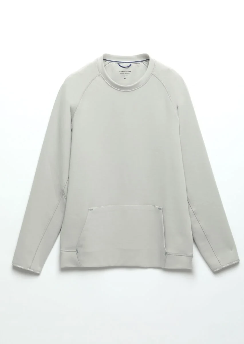 Light Grey Crew Neck Plain Sweatshirt - 5