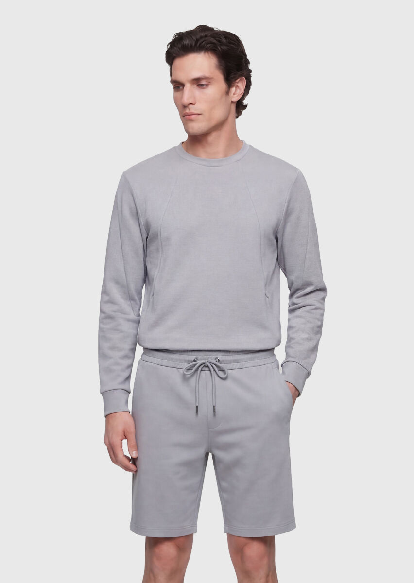 Light Grey Crew Neck Plain Sweatshirt - 3