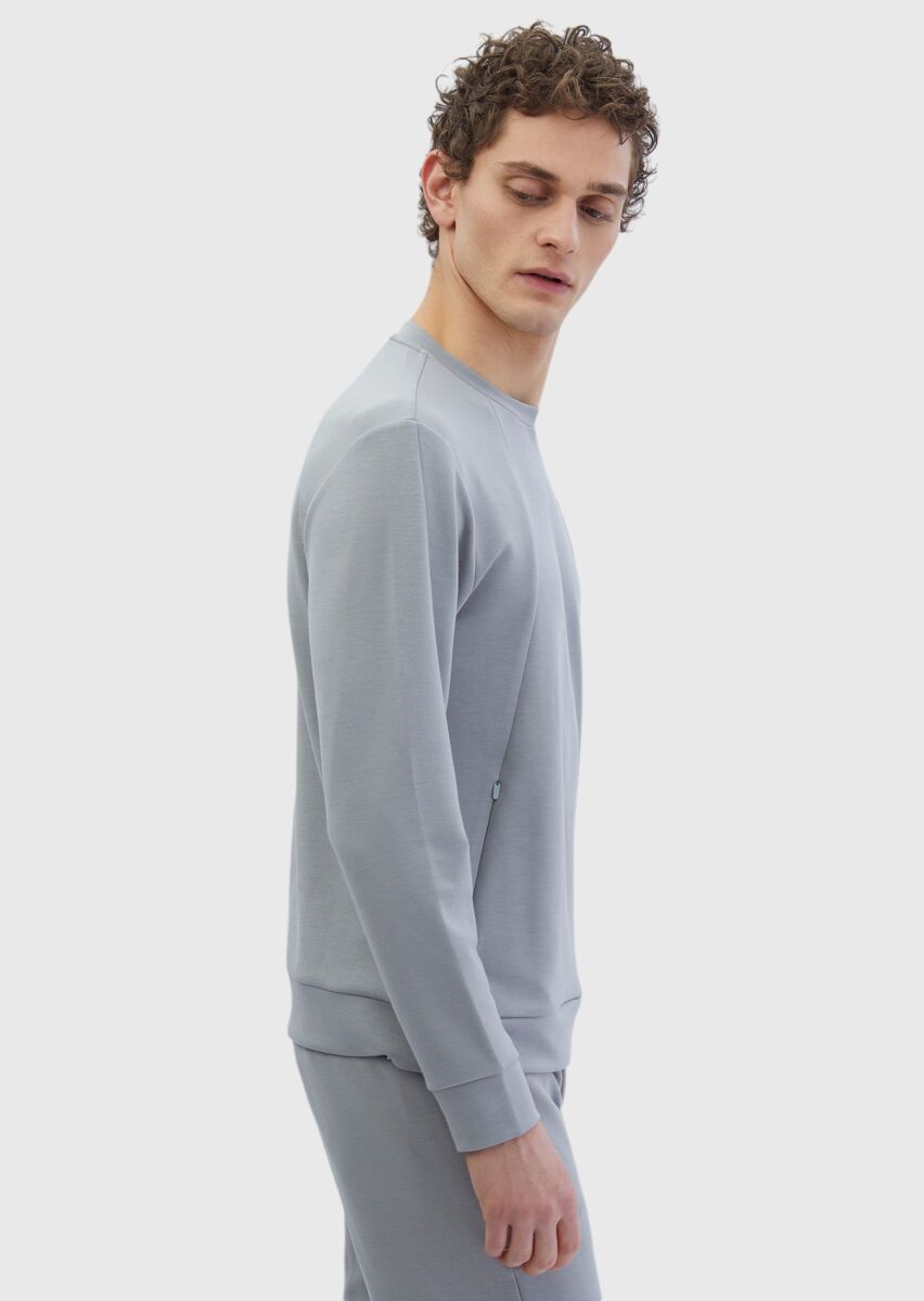 Light Grey Crew Neck Plain Sweatshirt - 3