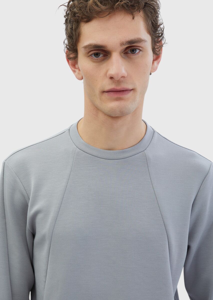 Light Grey Crew Neck Plain Sweatshirt - 4