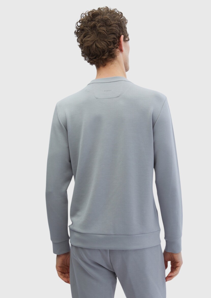 Light Grey Crew Neck Plain Sweatshirt - 6