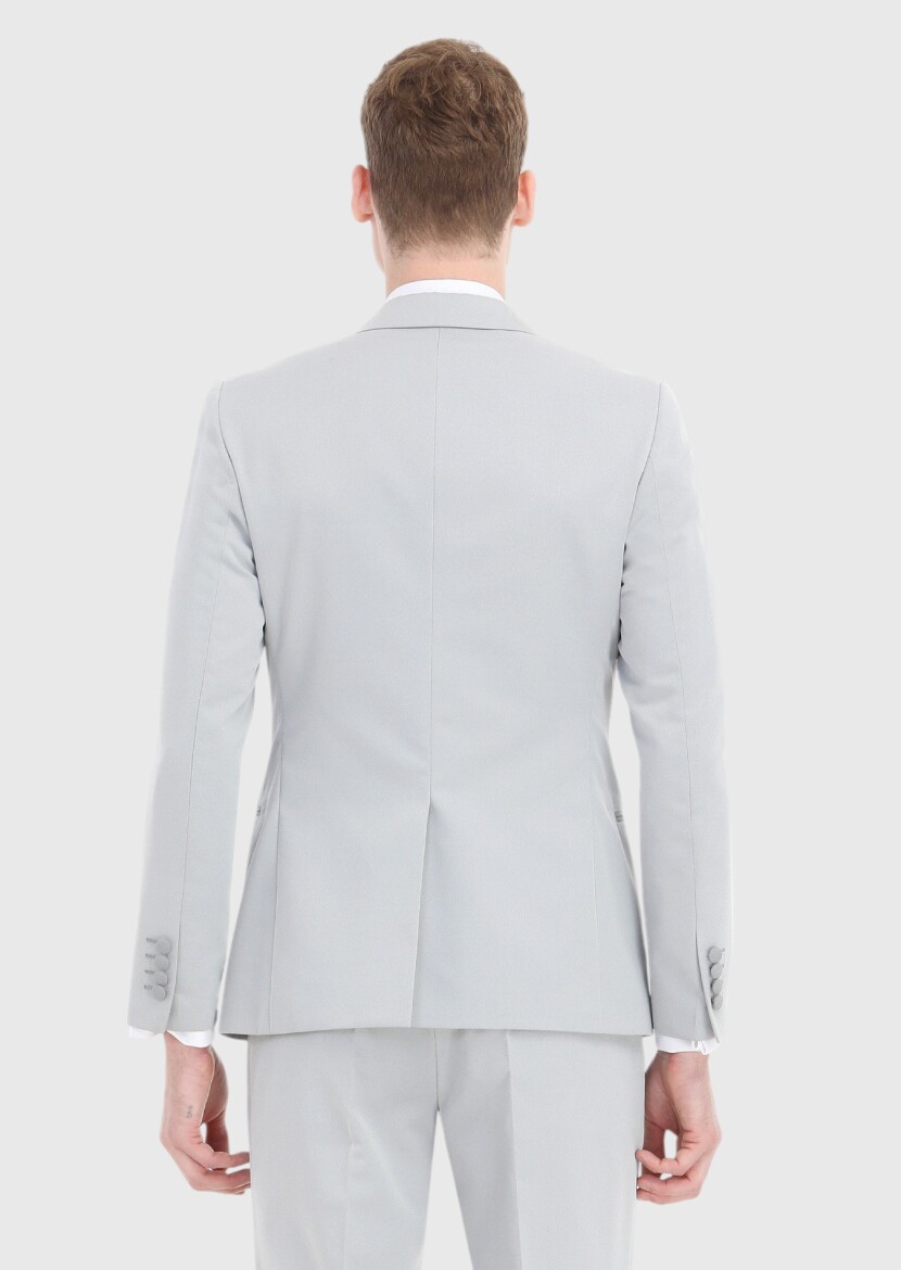 Light Grey Fashion Slim Fit Double Breasted Collar Weaving Tuxedo - 5