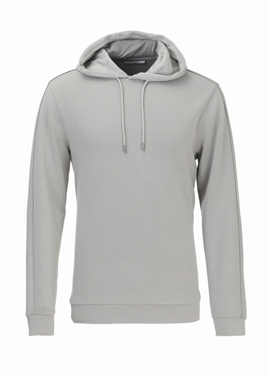 Light Grey Hooded Plain Sweatshirt - 1