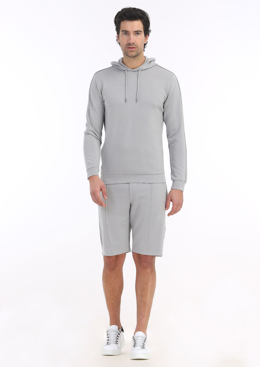 Light Grey Hooded Plain Sweatshirt - 1