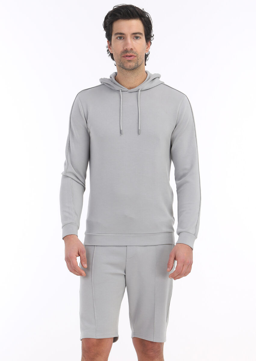 Light Grey Hooded Plain Sweatshirt - 2