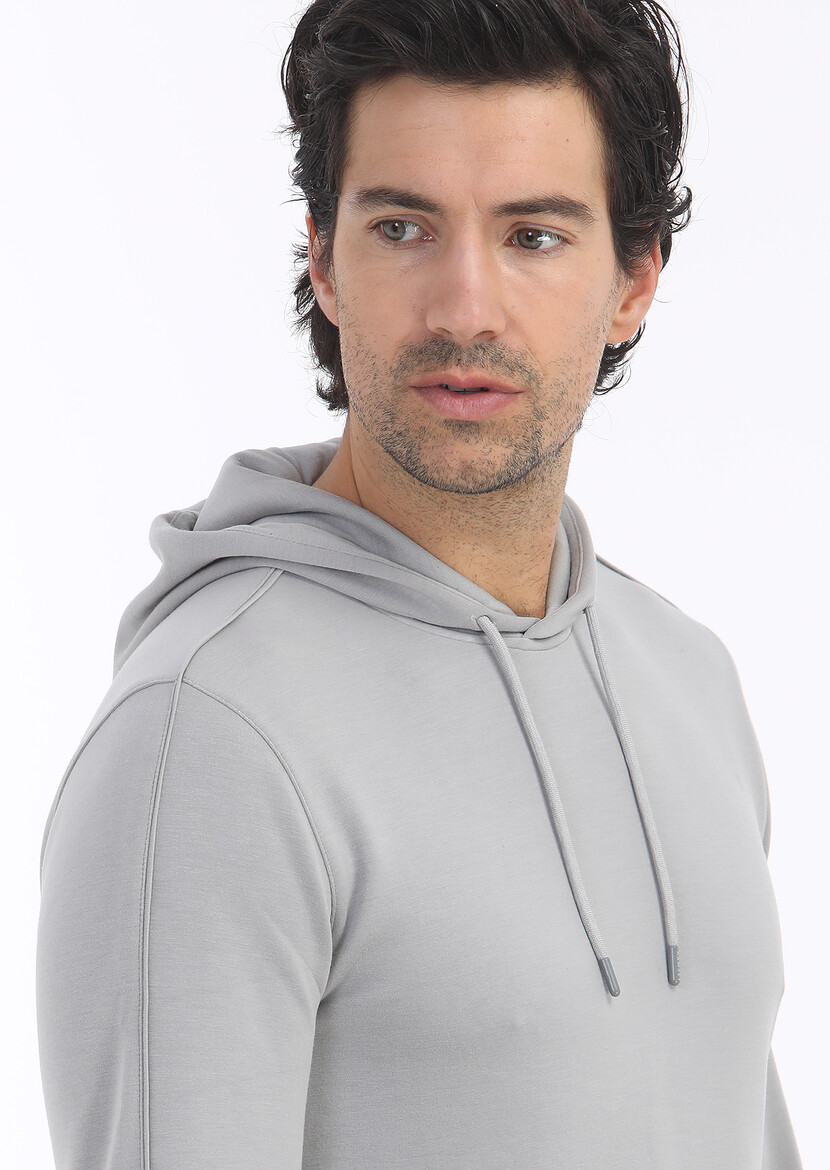 Light Grey Hooded Plain Sweatshirt - 4