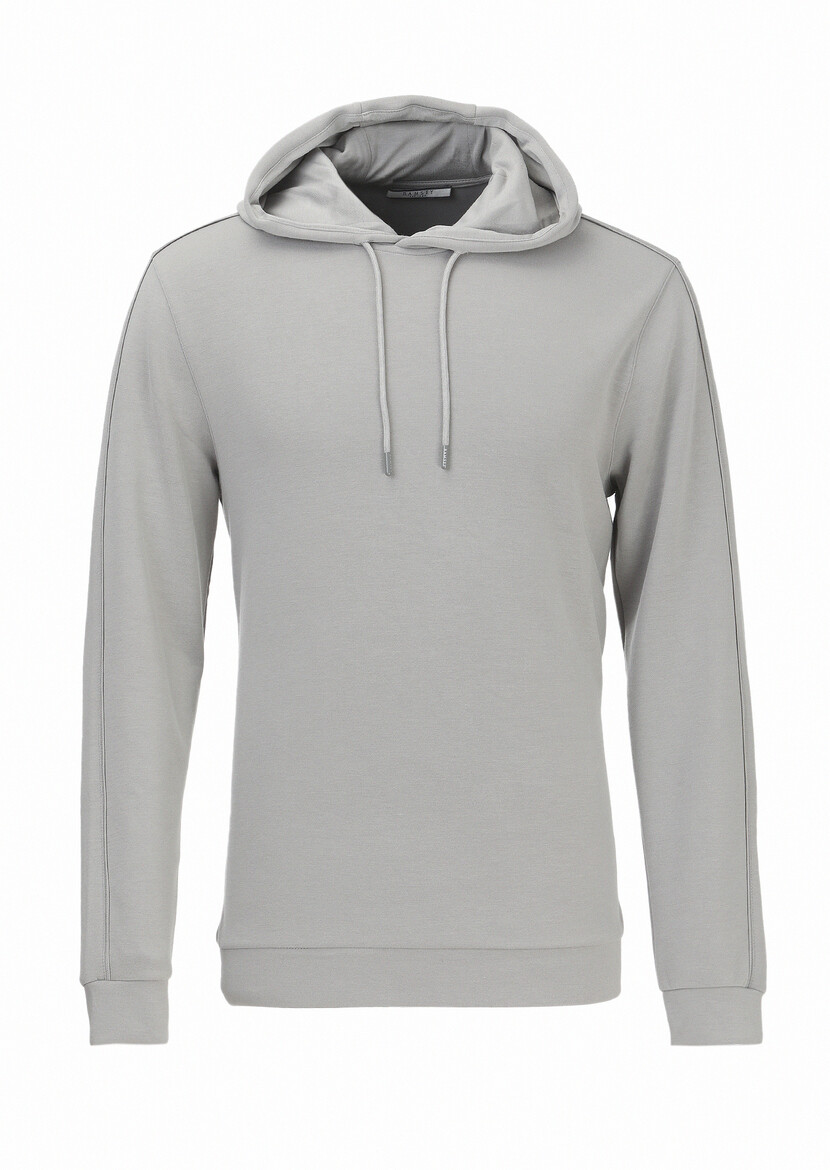 Light Grey Hooded Plain Sweatshirt - 7