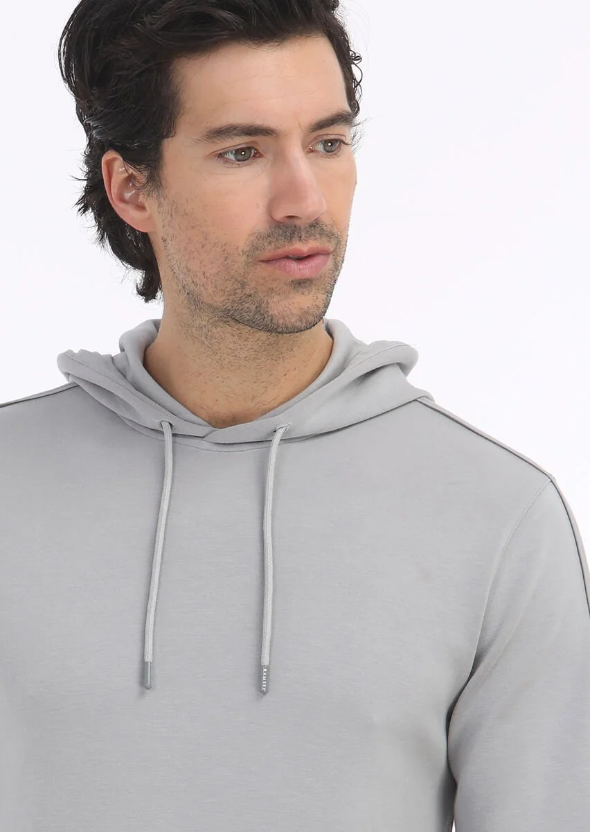 Light Grey Hooded Plain Sweatshirt - 3