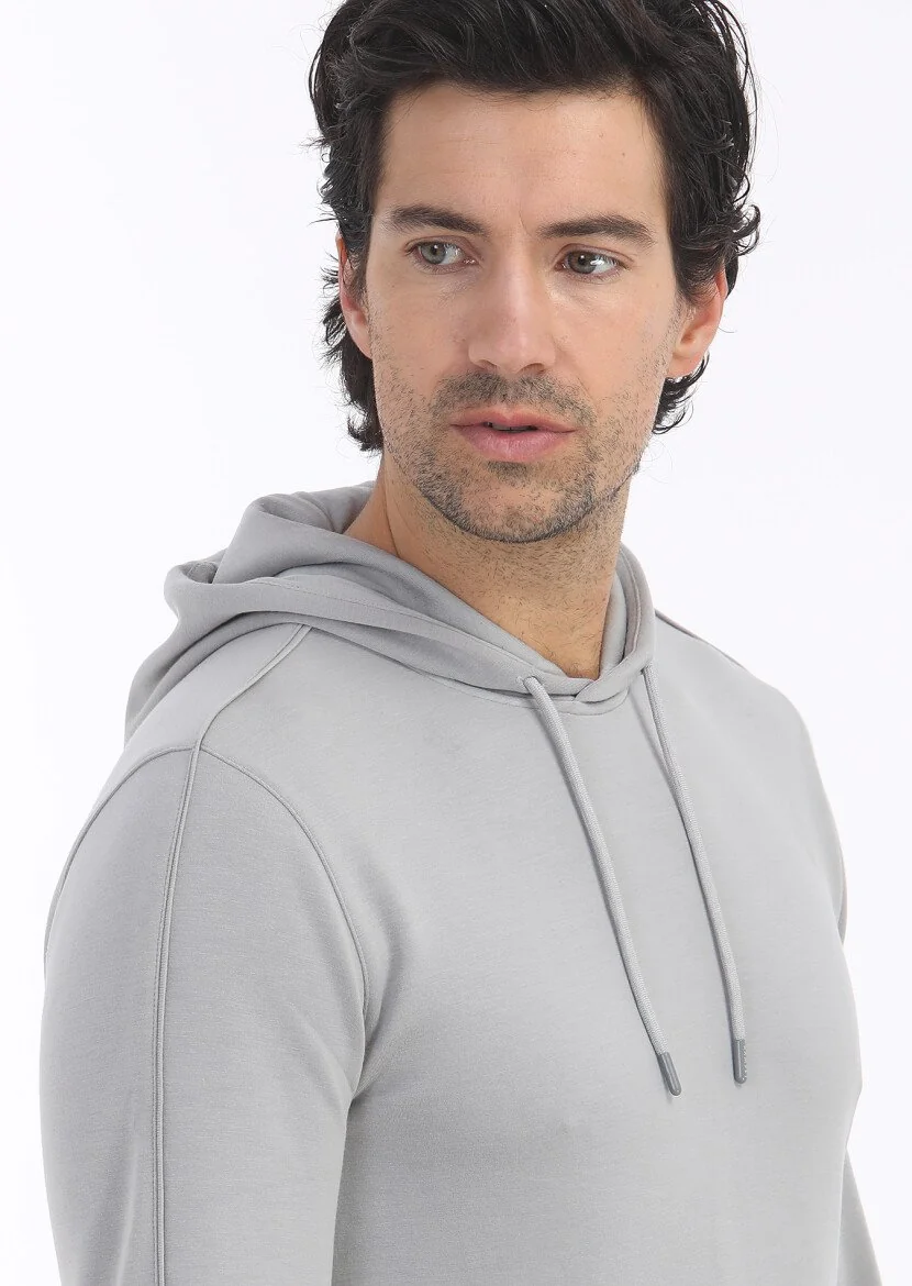 Light Grey Hooded Plain Sweatshirt - 4