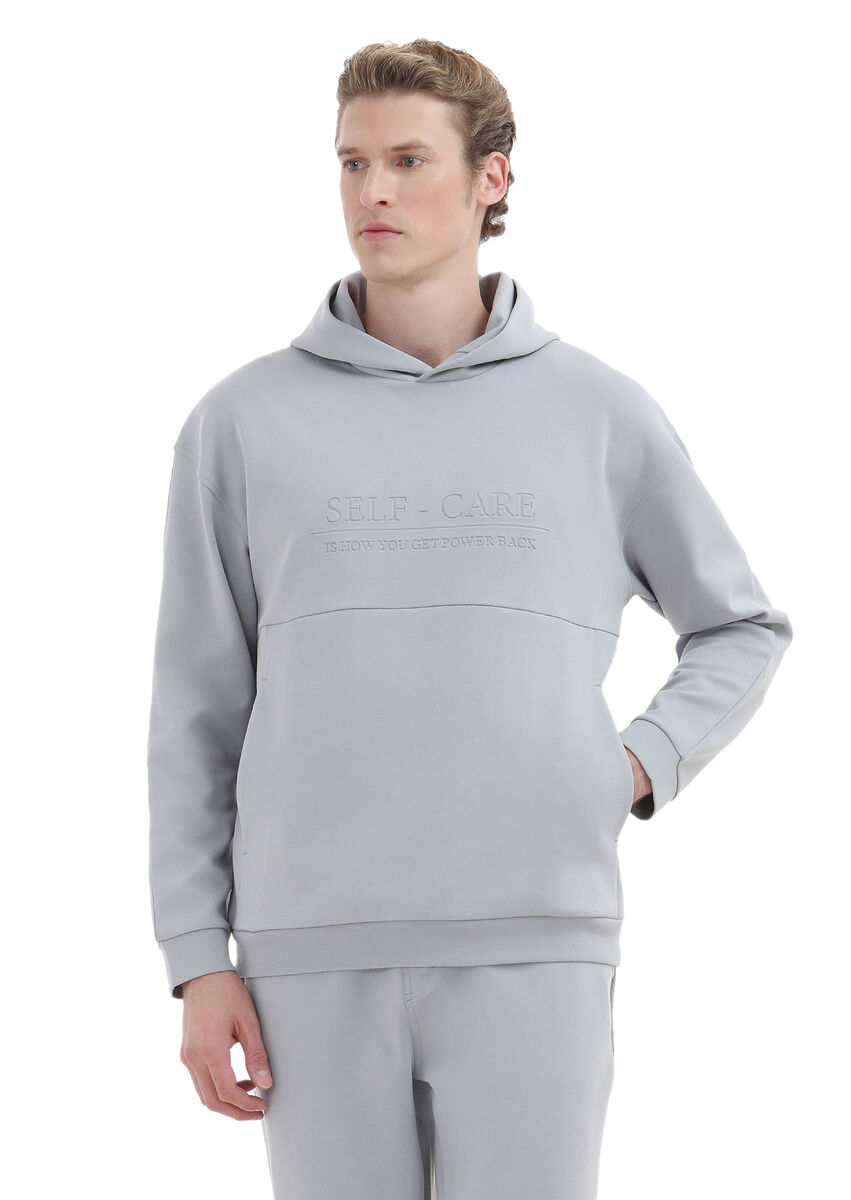 Light Grey Hooded Printed Sweatshirt - 1