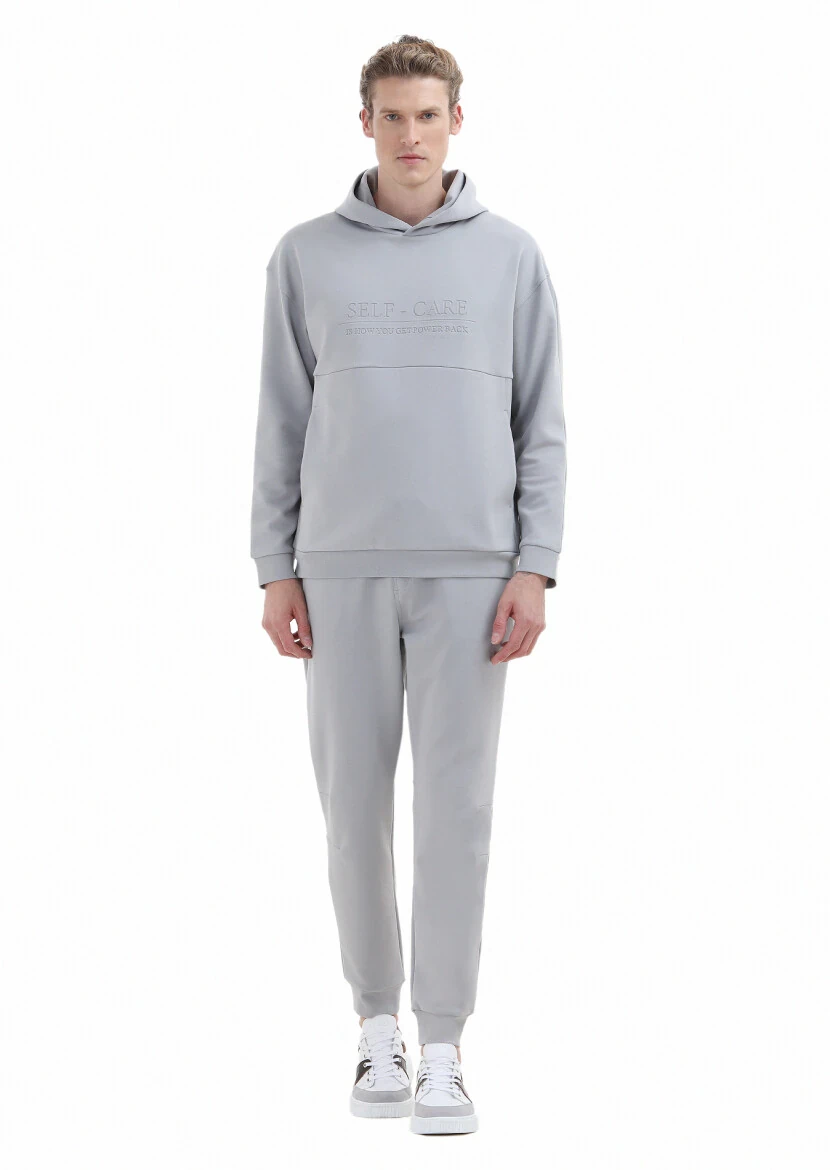 Light Grey Hooded Printed Sweatshirt 