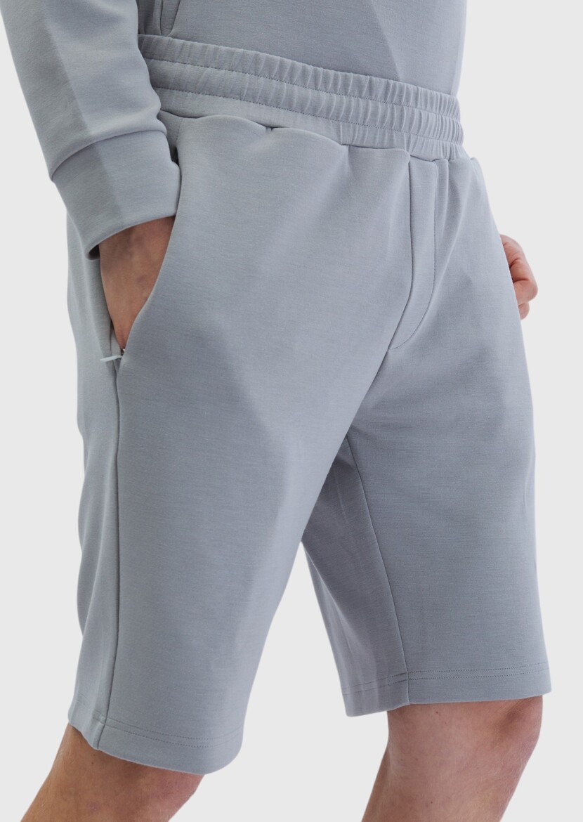 Light Grey Knitting Jogging Fit Sport Bermuda - 3