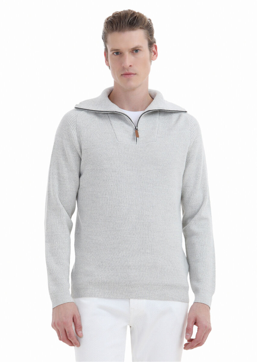 Light Grey Knitwear Sweatshirt - 1