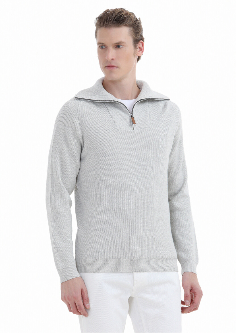 Light Grey Knitwear Sweatshirt - 3