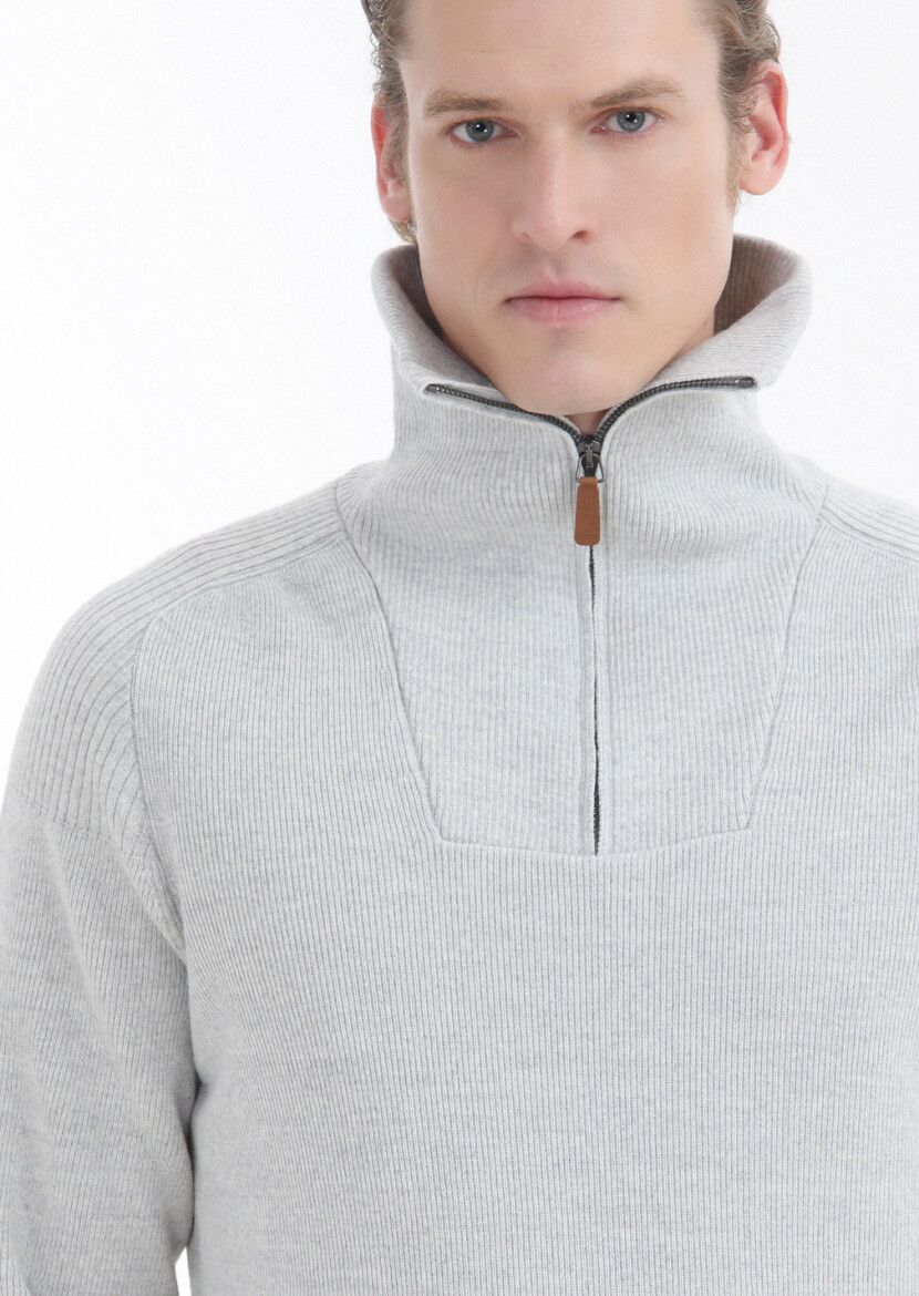 Light Grey Knitwear Sweatshirt - 4