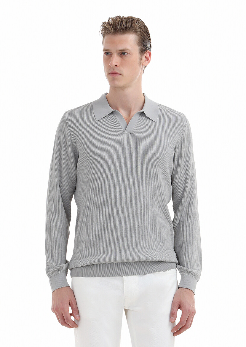 Light Grey Knitwear Sweatshirt - 3