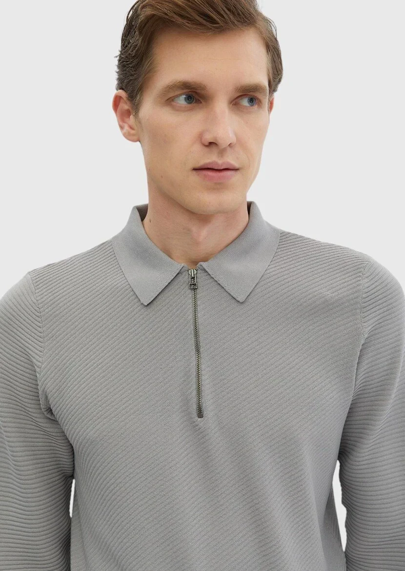 Light Grey Knitwear Sweatshirt - 3