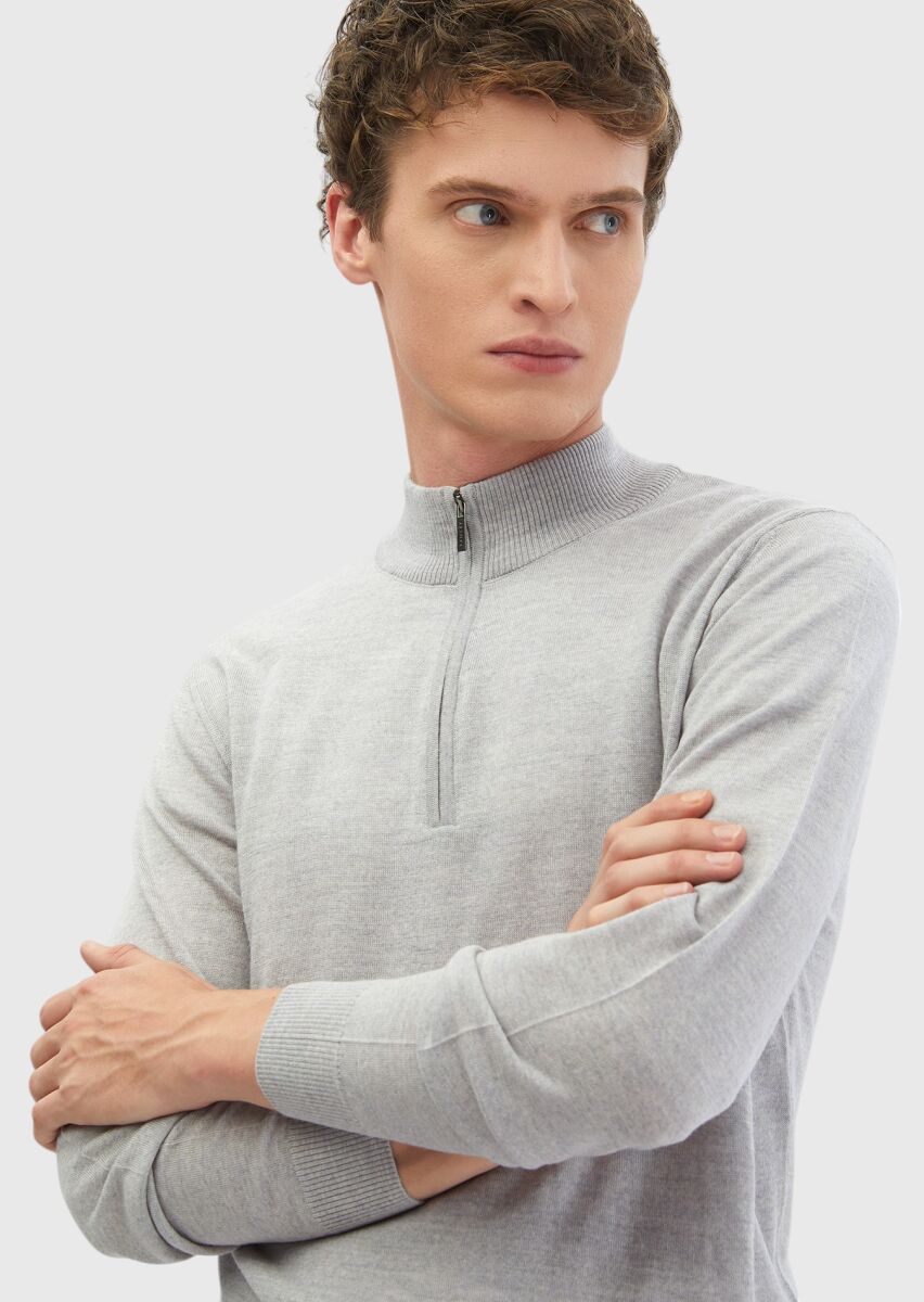 Light Grey Knitwear Sweatshirt - 4