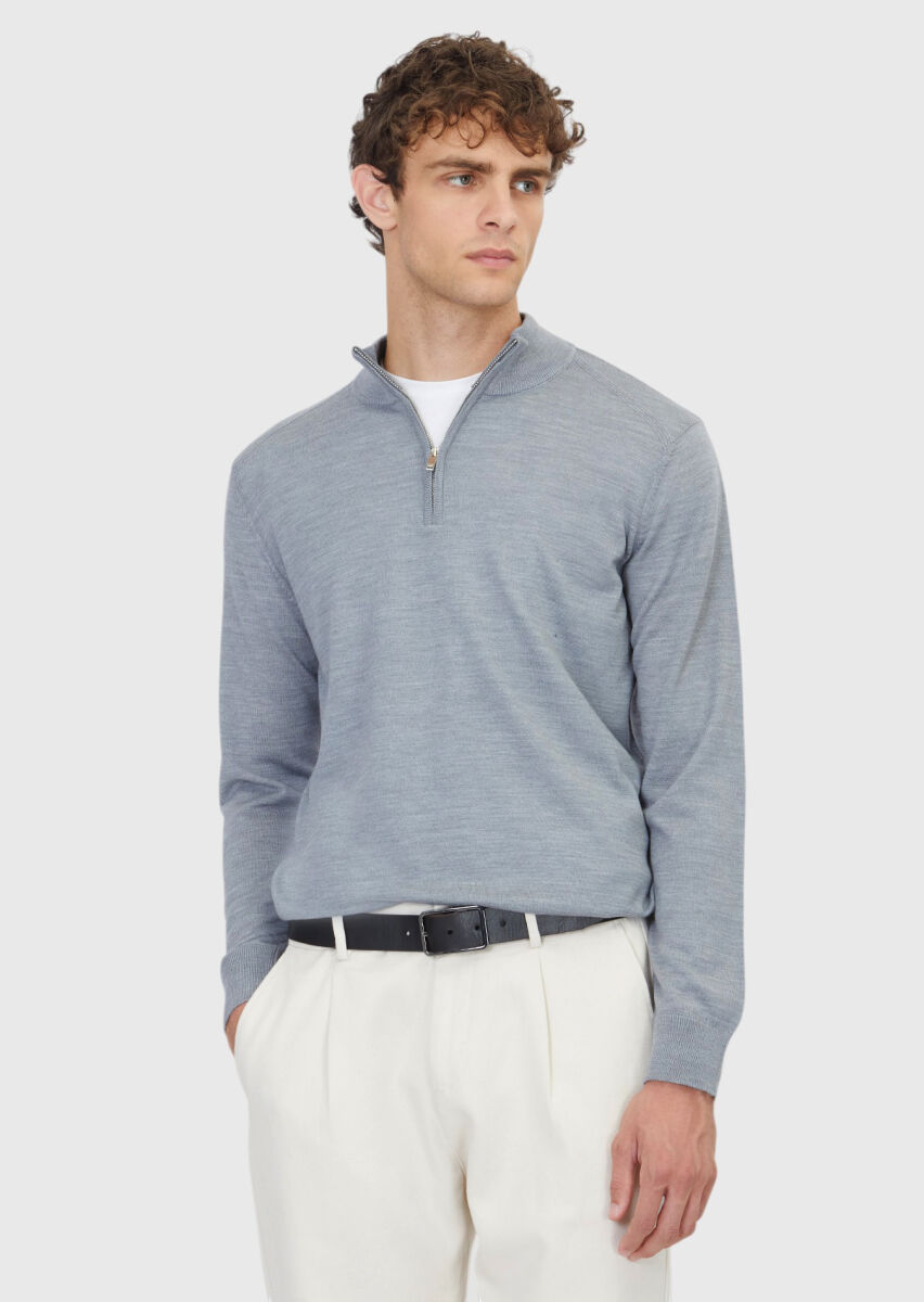 Light Grey Knitwear Sweatshirt - 1