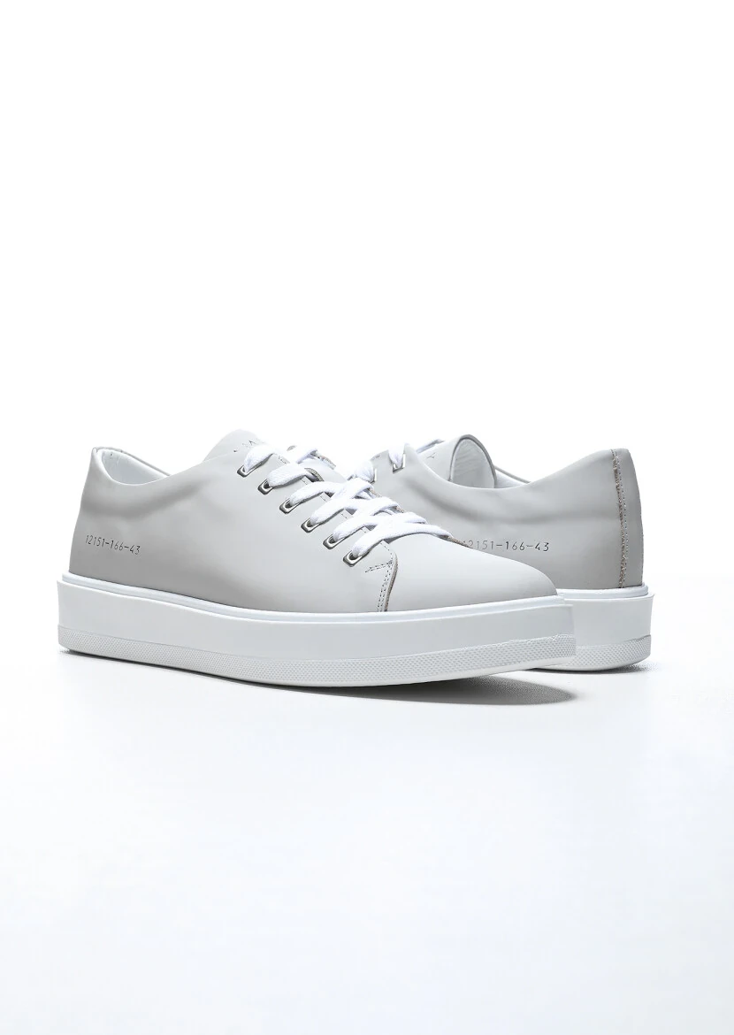 Light Grey Leather Casual Sneaker - 3