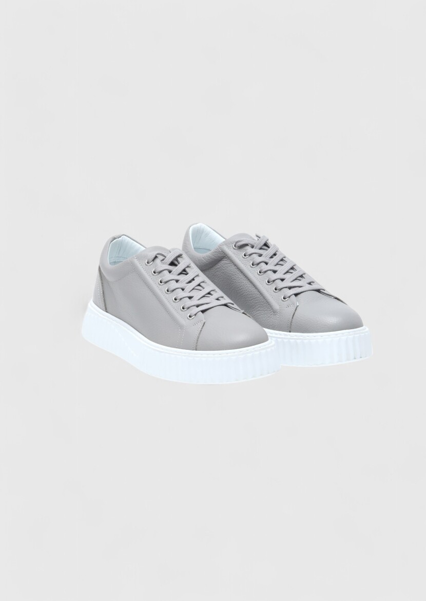 Light Grey Leather Sneaker - RAMSEY