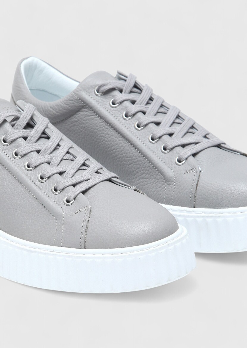 Light Grey Leather Sneaker - 3