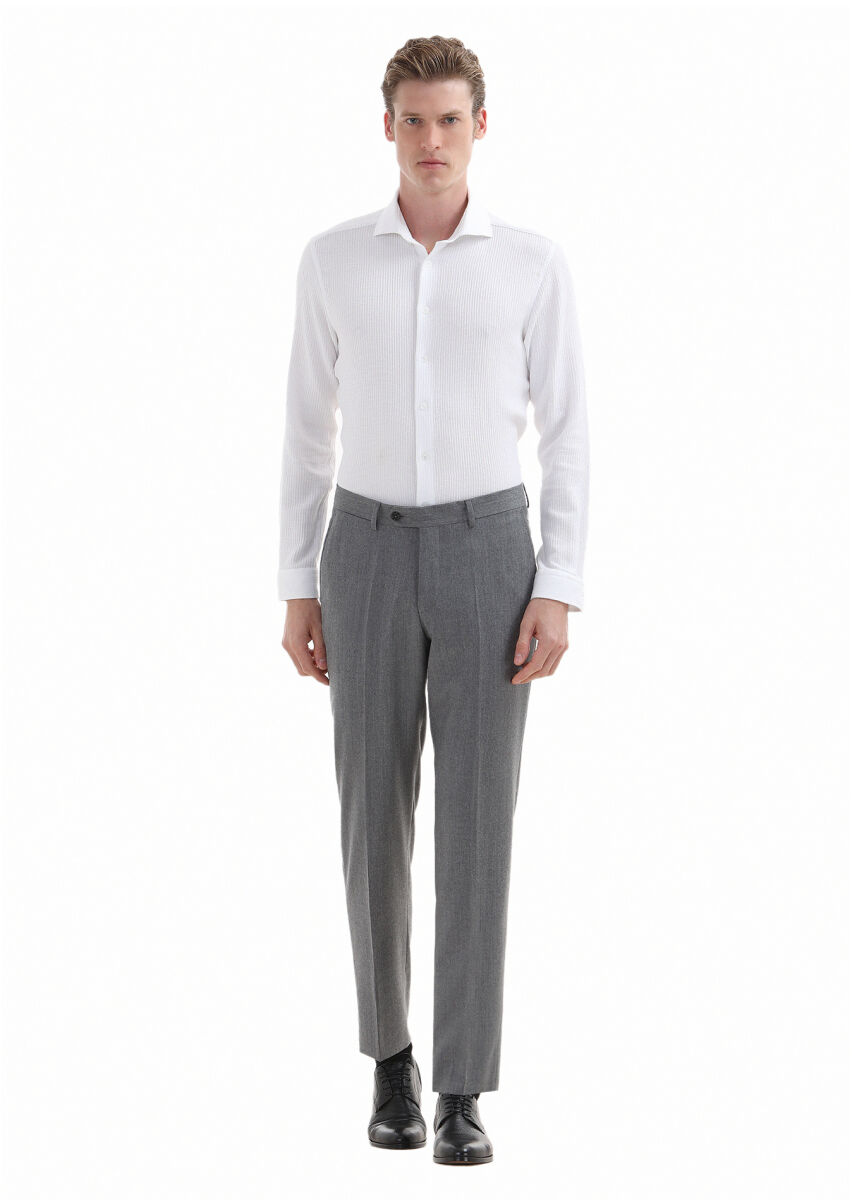 Light Grey Material Regular Fit Classical 100% Wool Trousers - 1