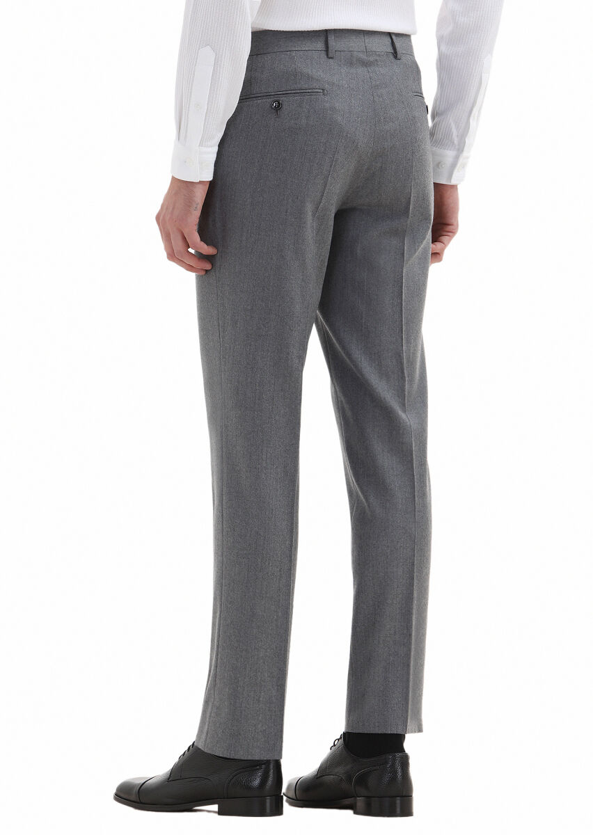 Light Grey Material Regular Fit Classical 100% Wool Trousers - 3
