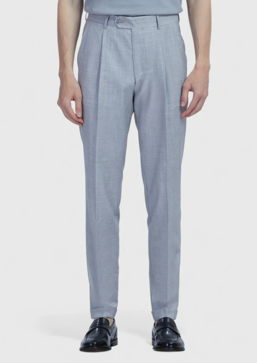 Light Grey Material Slim Fit Casual 100% Wool Trousers - 2