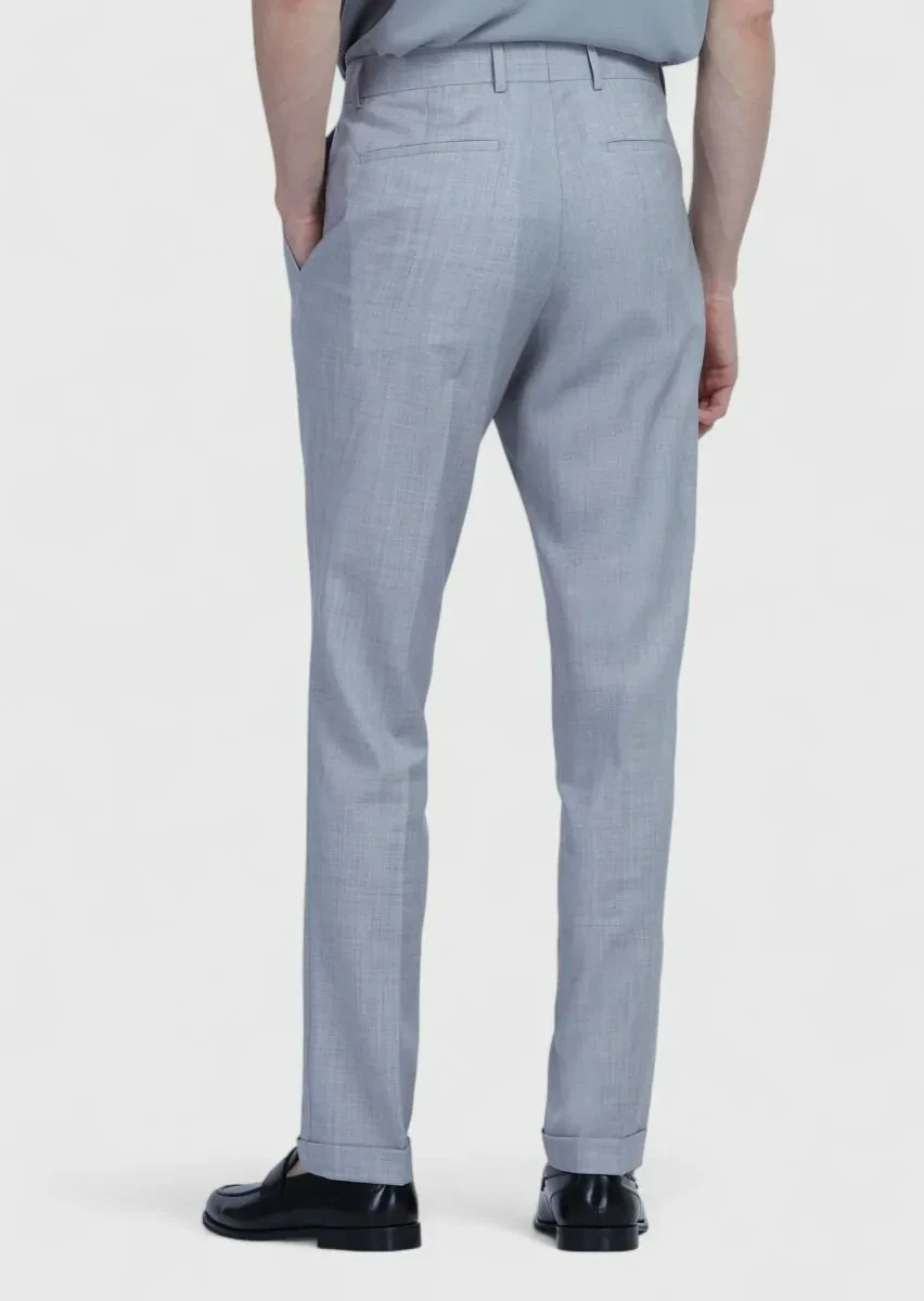 Light Grey Material Slim Fit Casual 100% Wool Trousers - 5