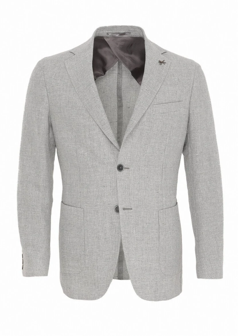 Light Grey Micro Comfort Fit Wool Blended Jacket - 1