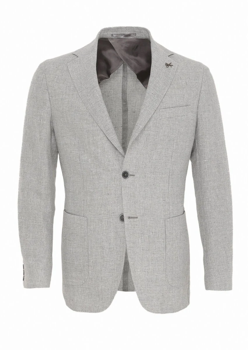 Light Grey Micro Comfort Fit Wool Blended Jacket - 1