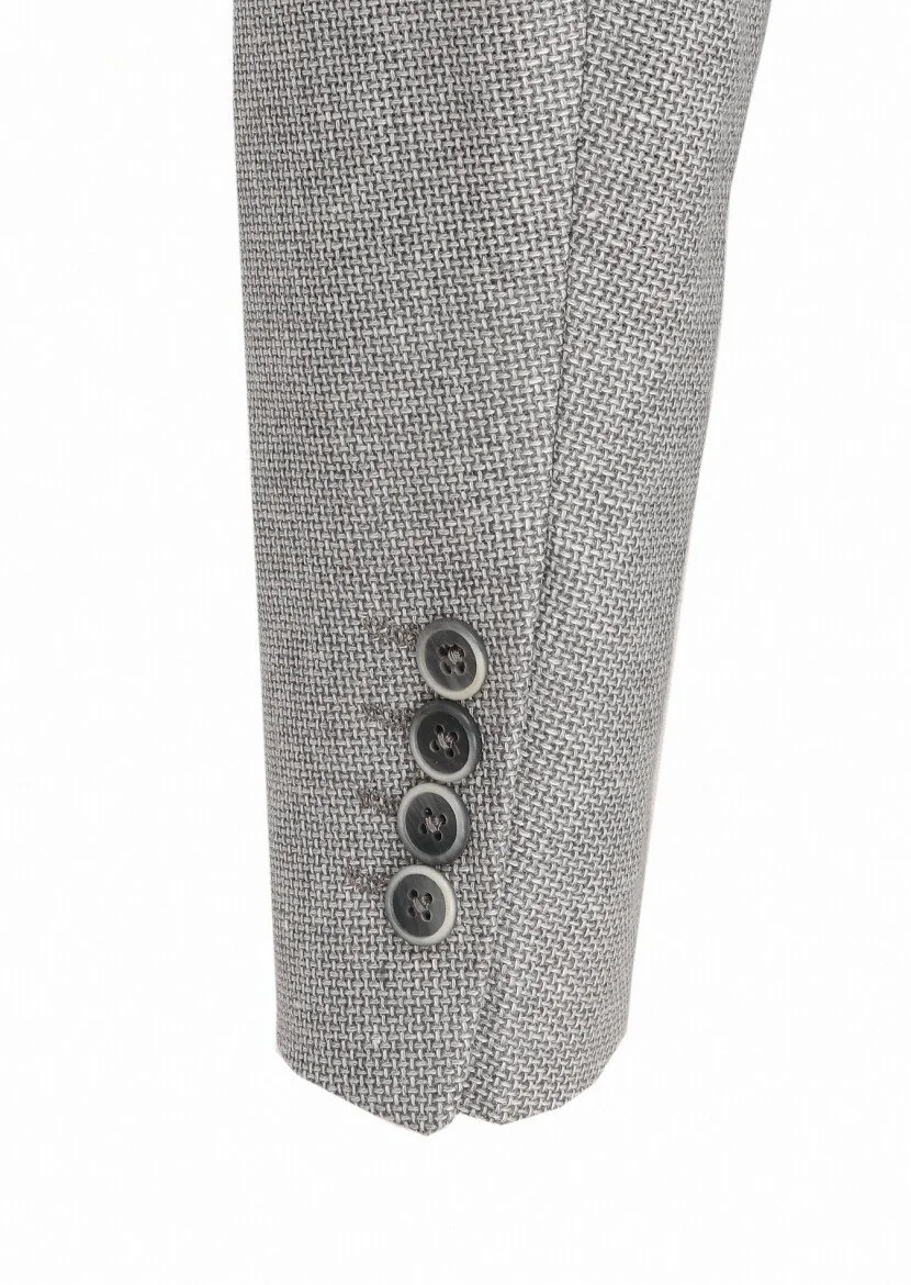 Light Grey Micro Comfort Fit Wool Blended Jacket - 4