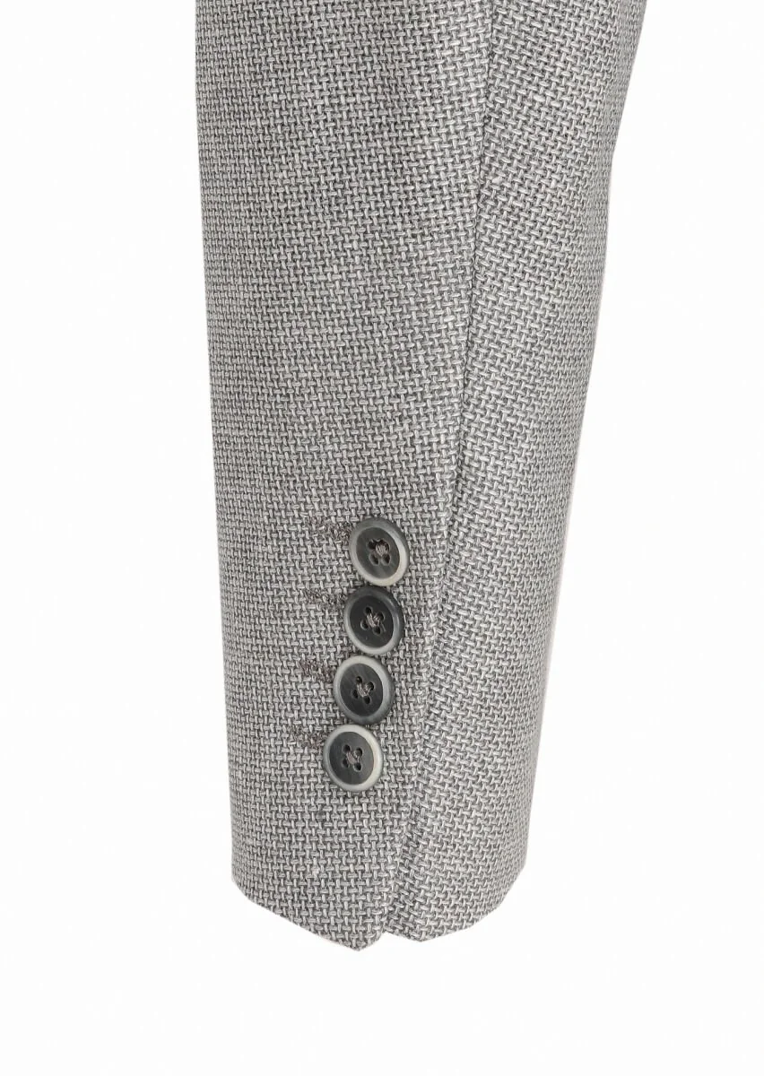 Light Grey Micro Comfort Fit Wool Blended Jacket - 4