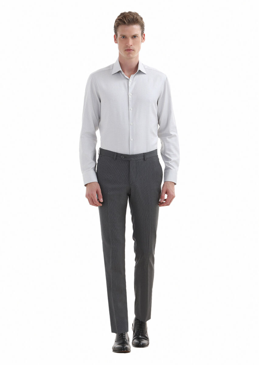 Light Grey Micro Regular Fit Long Weaving Classical Cotton Blended Shirt - 1