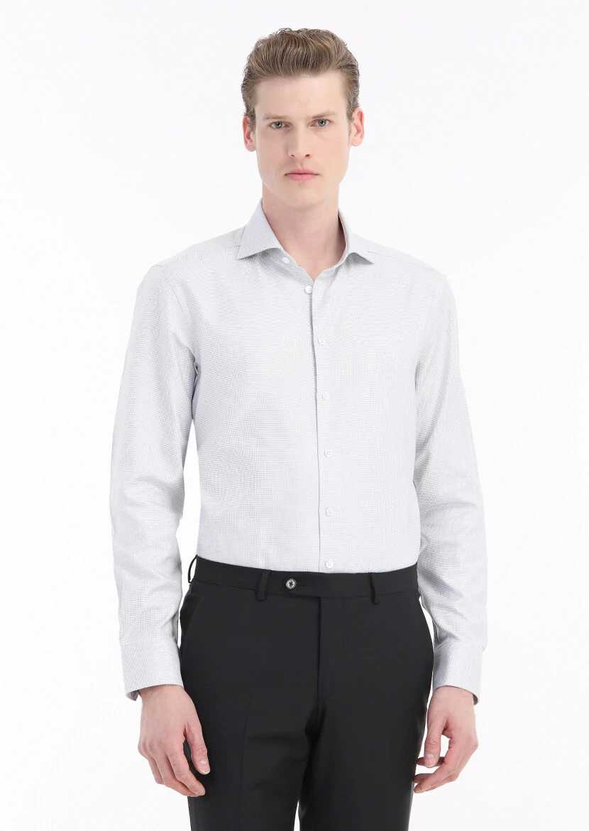 Light Grey Micro Regular Fit Weaving Classical 100% Cotton Shirt 