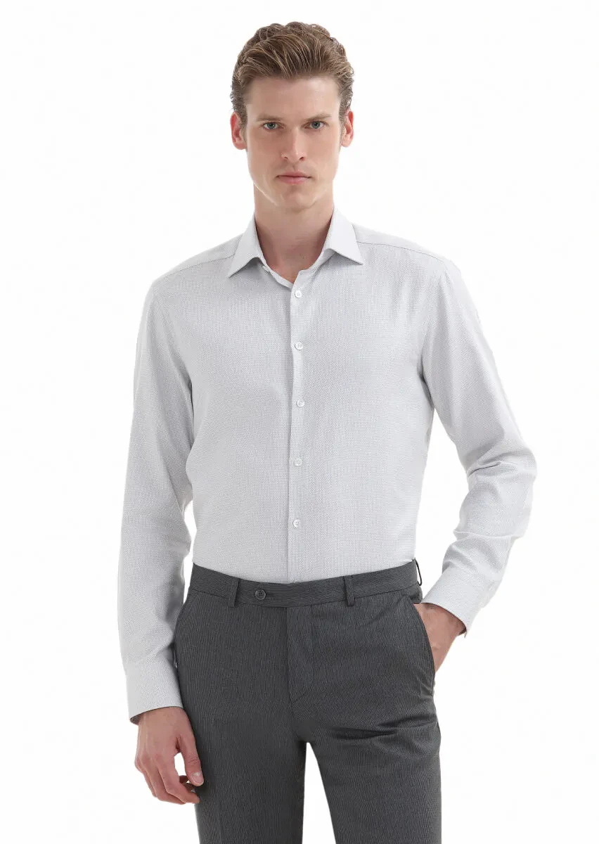 Light Grey Micro Regular Fit Weaving Classical Cotton Blended Shirt - 2