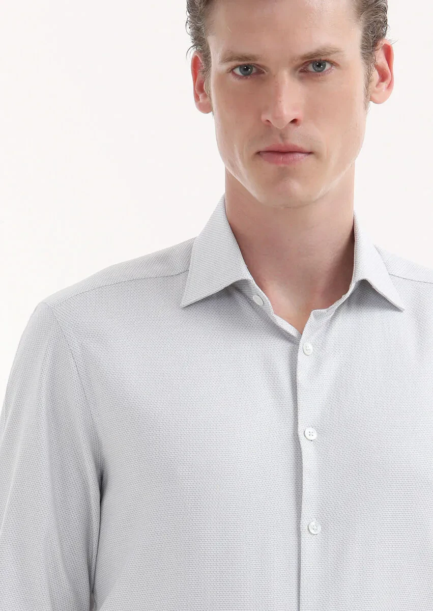 Light Grey Micro Regular Fit Weaving Classical Cotton Blended Shirt - 3