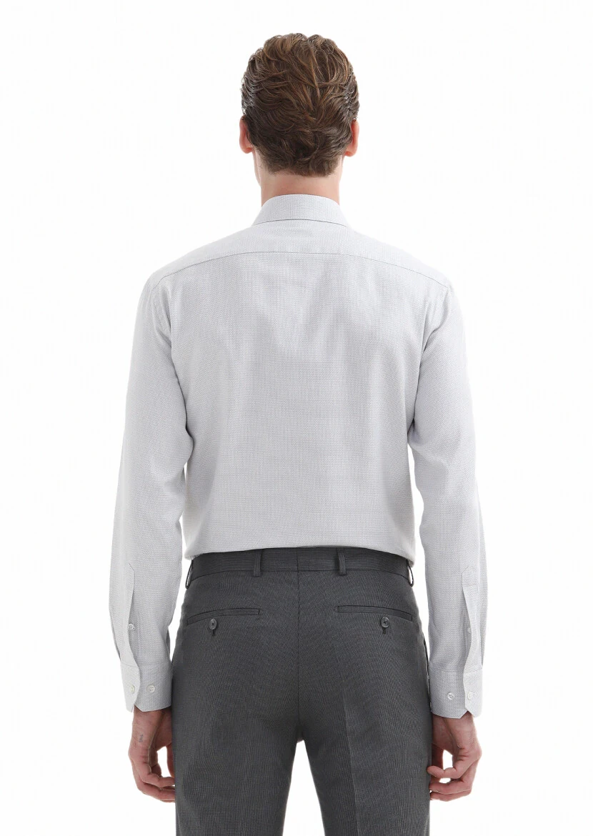 Light Grey Micro Regular Fit Weaving Classical Cotton Blended Shirt - 4