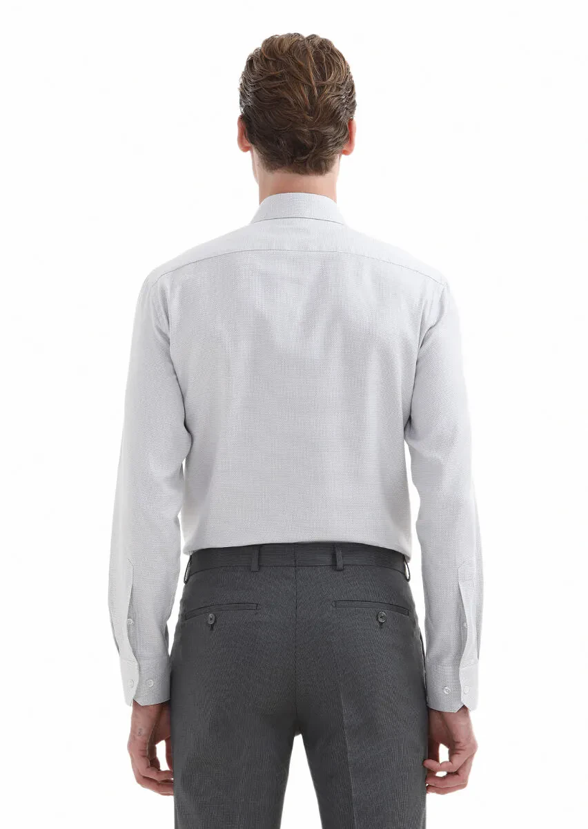 Light Grey Micro Regular Fit Weaving Classical Cotton Blended Shirt - 4