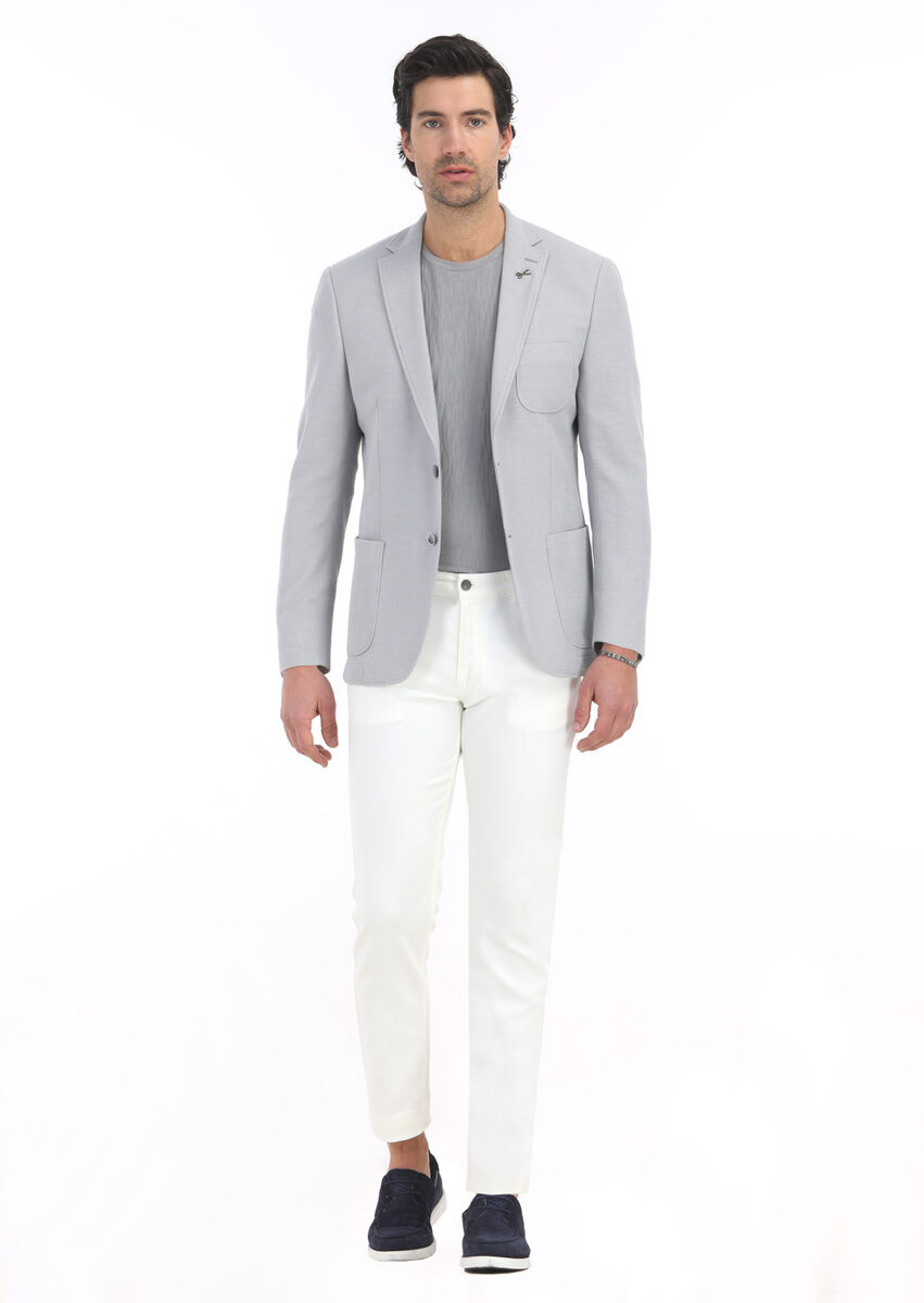 Light Grey Micro Zeroweight Slim Fit Cotton Blended Jacket - 1