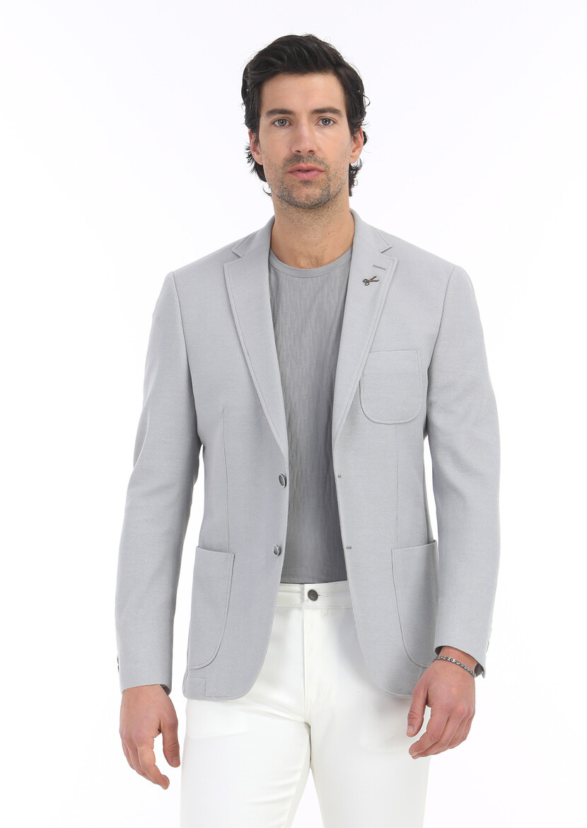 Light Grey Micro Zeroweight Slim Fit Cotton Blended Jacket - 2